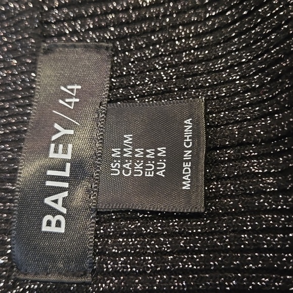 Bailey 44 Black Long Sleeve Stretchy Bodycon Midi Dress Metallic Thread Size M - Picture 7 of 10